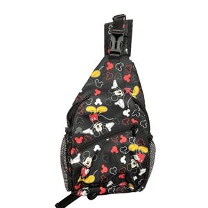 Disney Mickey Mouse Sling Bag Backpack Black Red Yellow Allover Print Bag